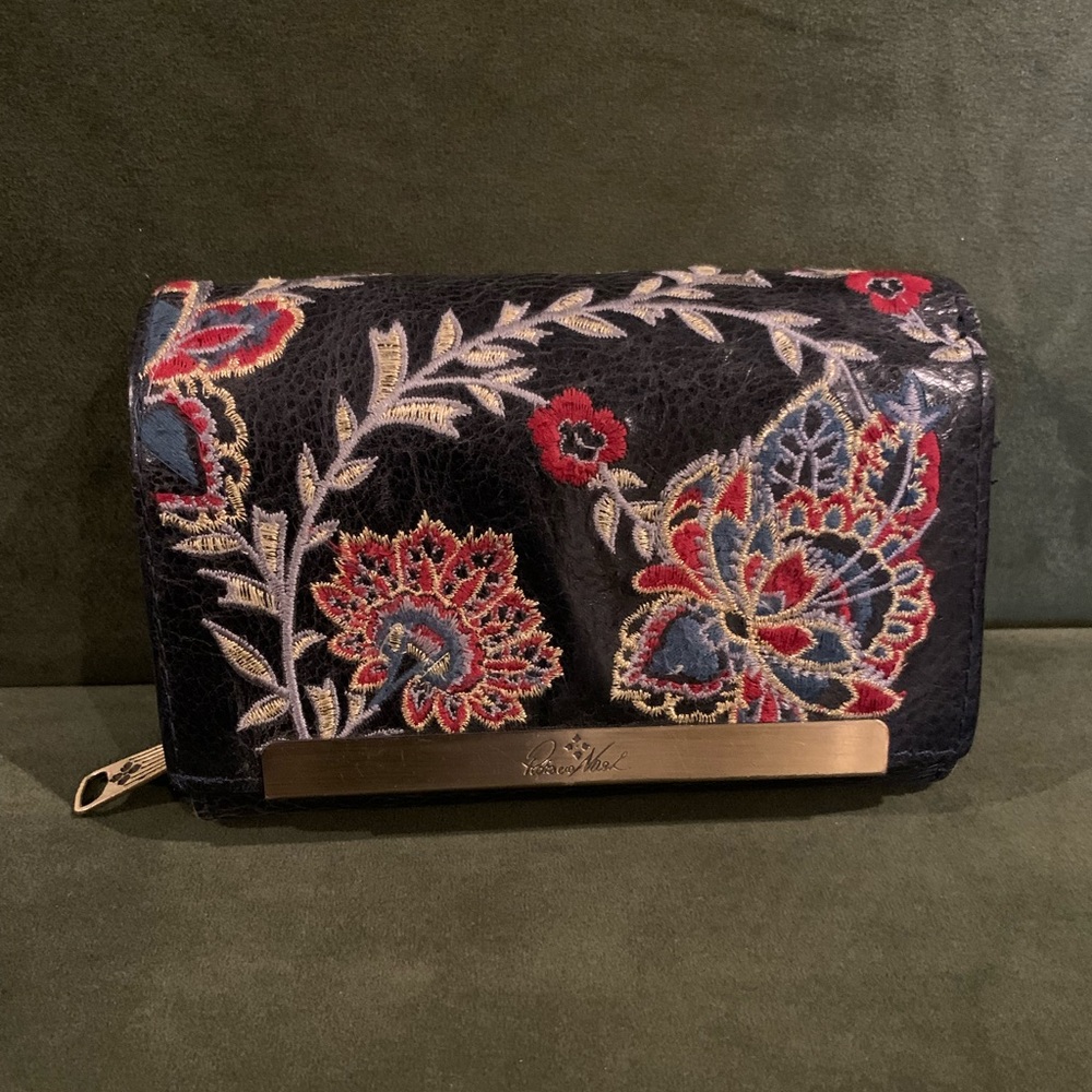 Patricia Nash Cametti Wallet Provencal Escape Embroidered Black Leather